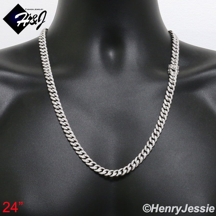 18″-30″MEN 925 STERLING SILVER ICY BLING CZ 8MM MIAMI CUBAN CHAIN NECKLACE*N11