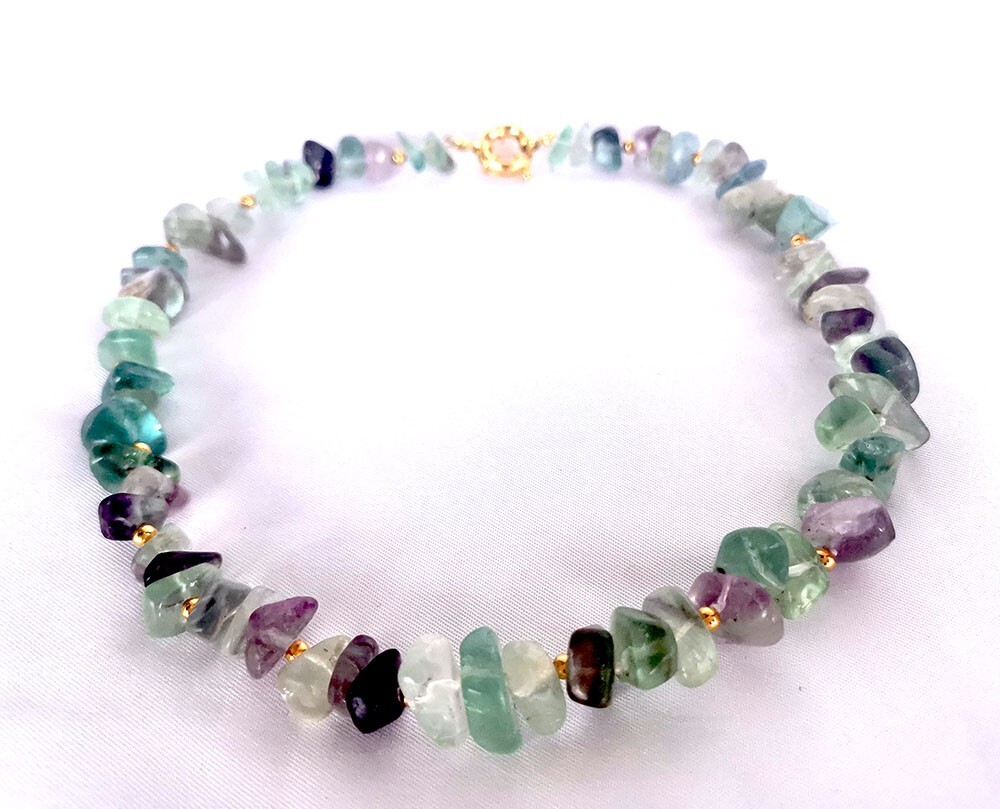 8-12mm piece fluorite choker necklace 16″ with spring clasp jewelry supply