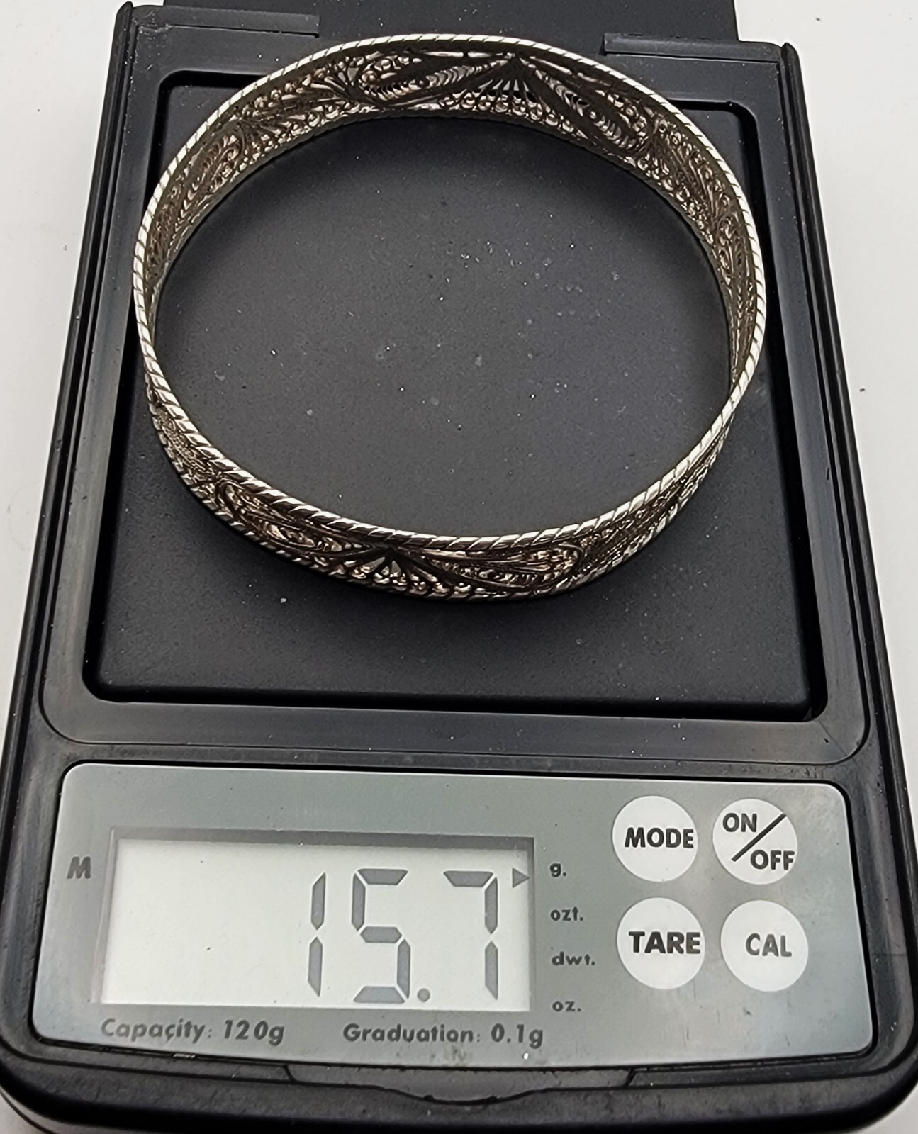 Vtg Stamped 925 Sterling Silver tone Filigree 2 1/2″d Bangle Bracelet 15.7g