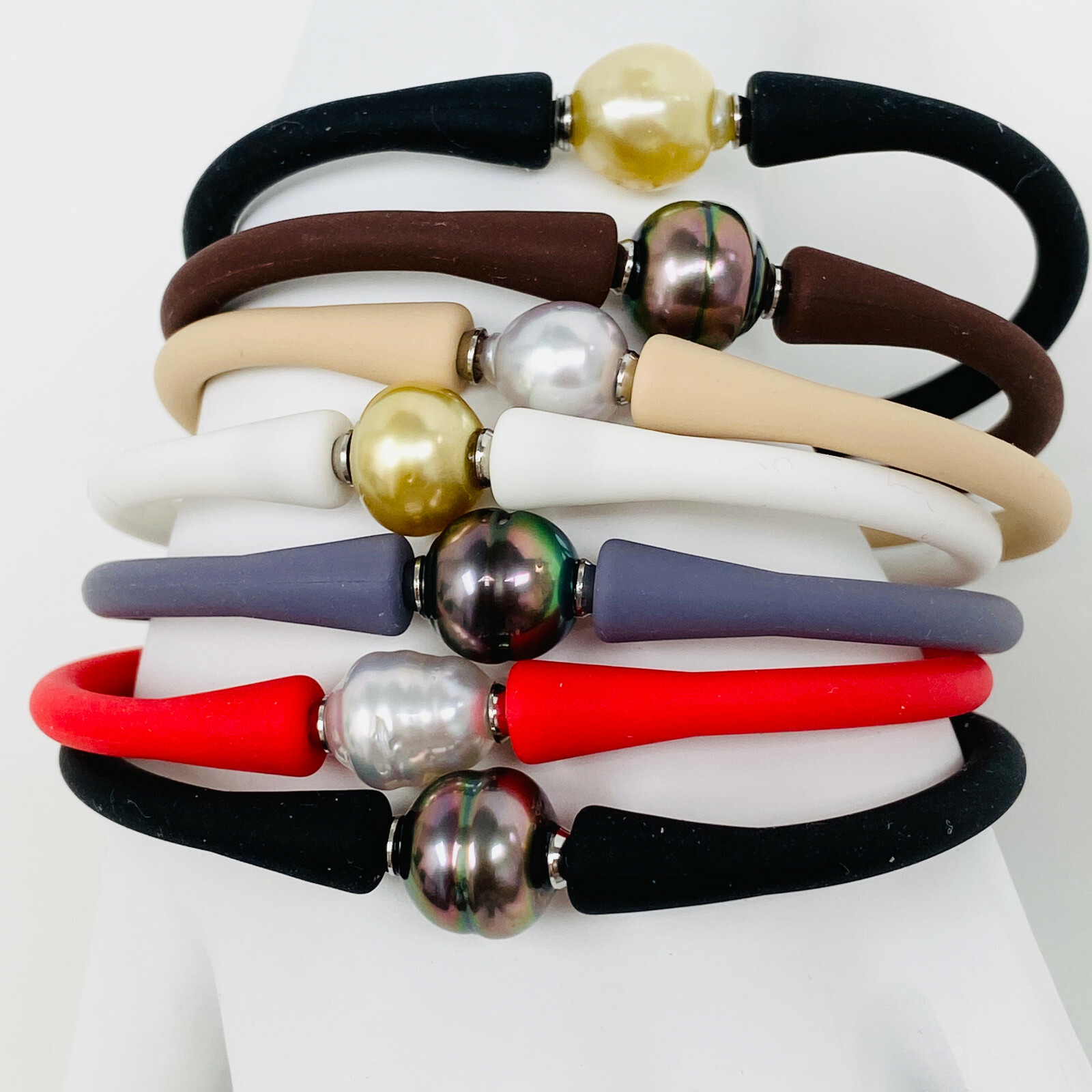 Tahitian South Sea Pearl Silicone Rubber Bracelet Bangle Elastic Assorted Colors
