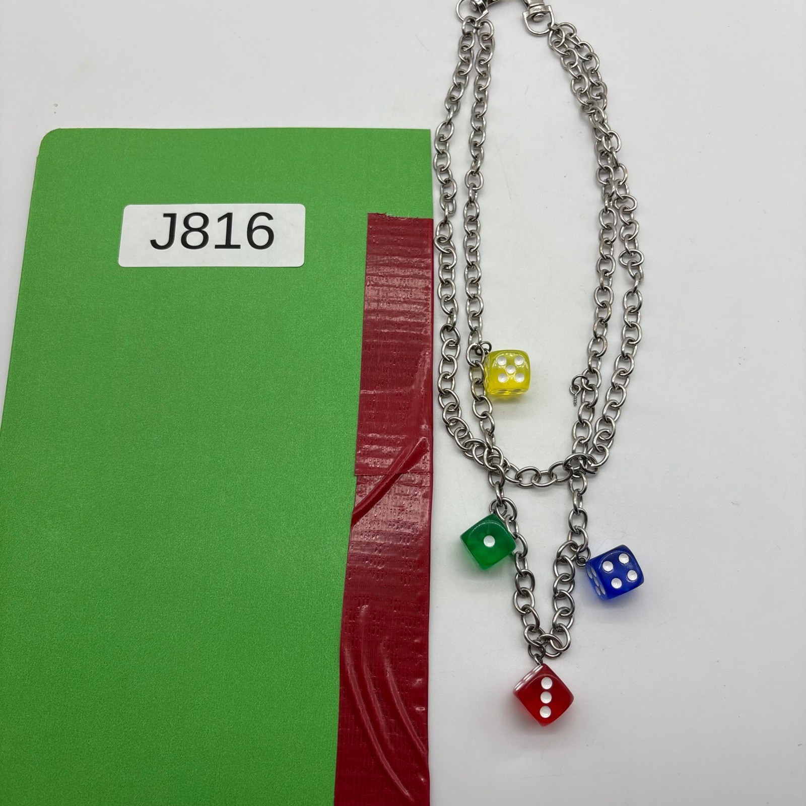 Silver Tone Double Layered Chain Necklace with Multicolor Translucent Dice
