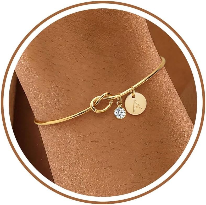 Birthstone Initial Bracelet with Love Knot – Thoughtful Gift for Any Occasion