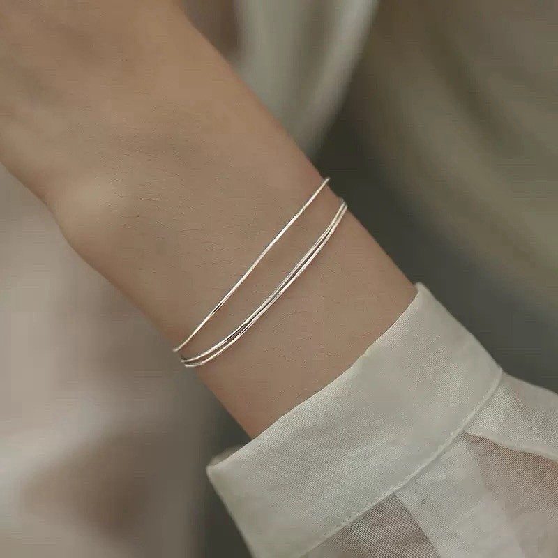 925 Sterling Silver Snake Chain Bracelet Layered Triple Adjustable Bracelet 018