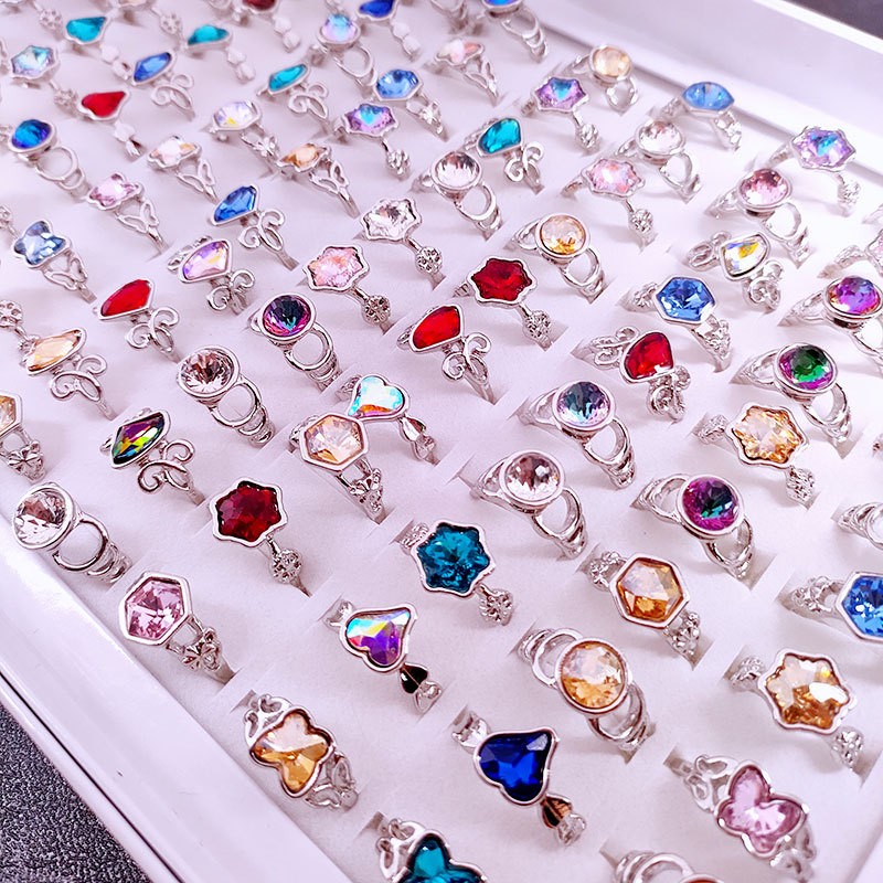 10-100pcs Wholesale Artificial Crystal Gemstone Rings Butterfly Fashion Jewelry