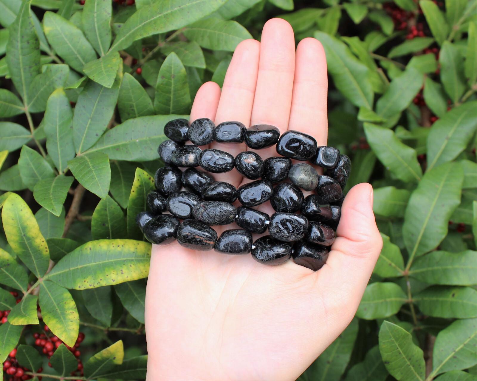 Black Tourmaline Tumbled Gemstone Bracelet 6-8 mm Nuggets (Stretch Bracelet)