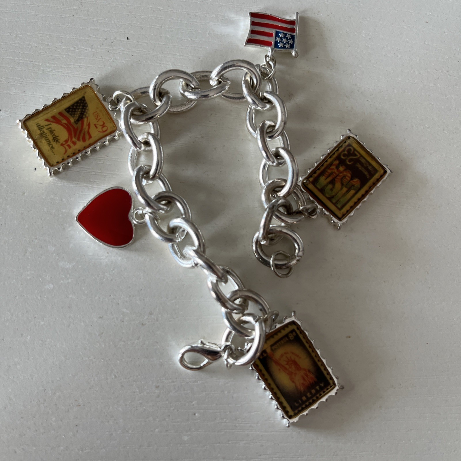 US Postal Stamp charm bracelet, silver-tone