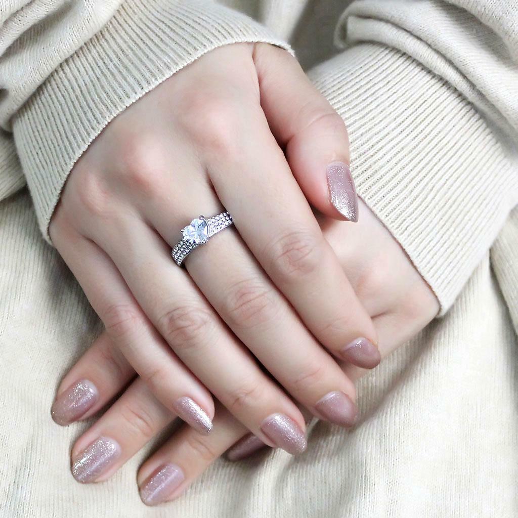 TK3505 – High polished (no plating) Stainless Steel Ring with AAA Grade CZ in