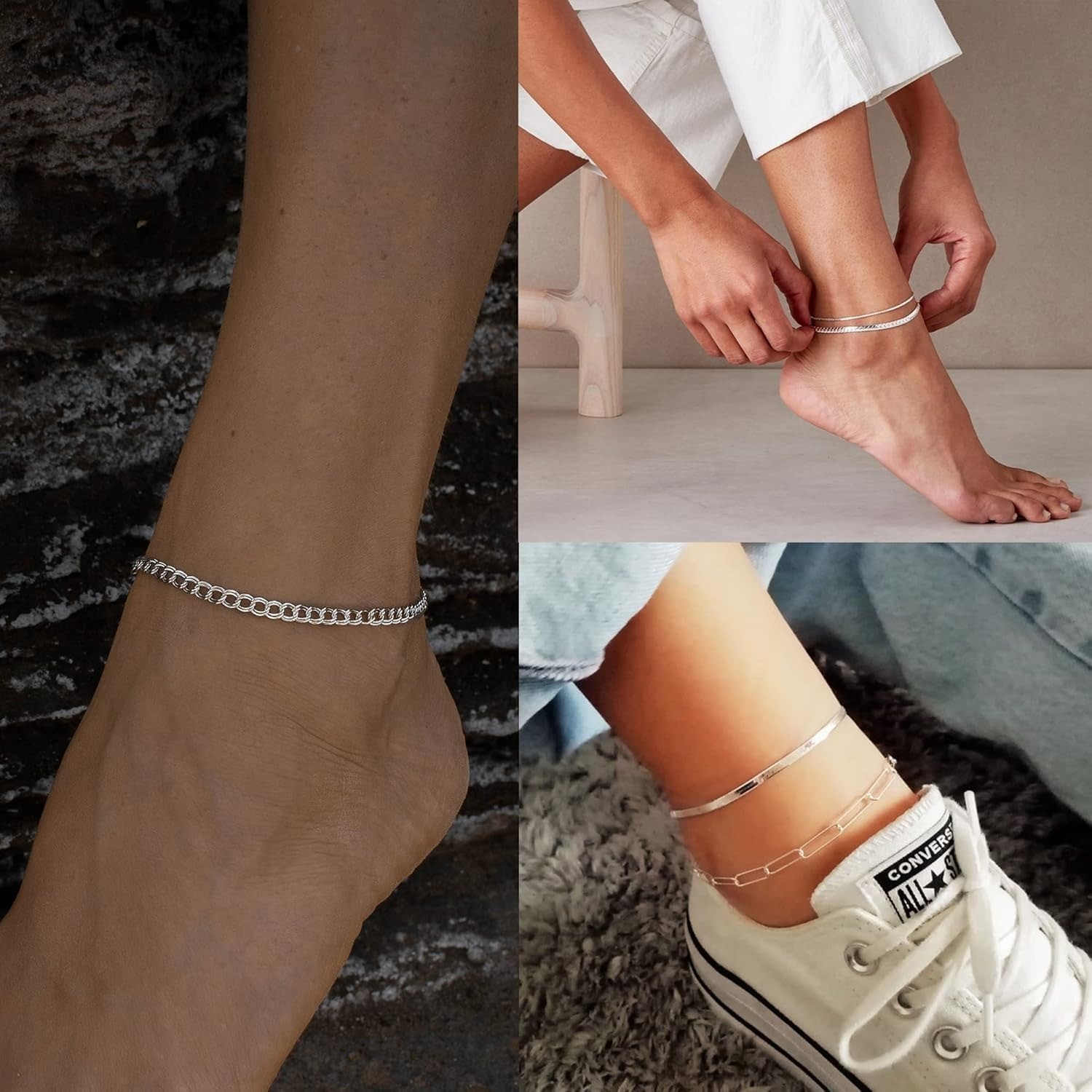 AOZEL Ankle Bracelets for Women, 925 Silver 9 inch Average Size Ankle,