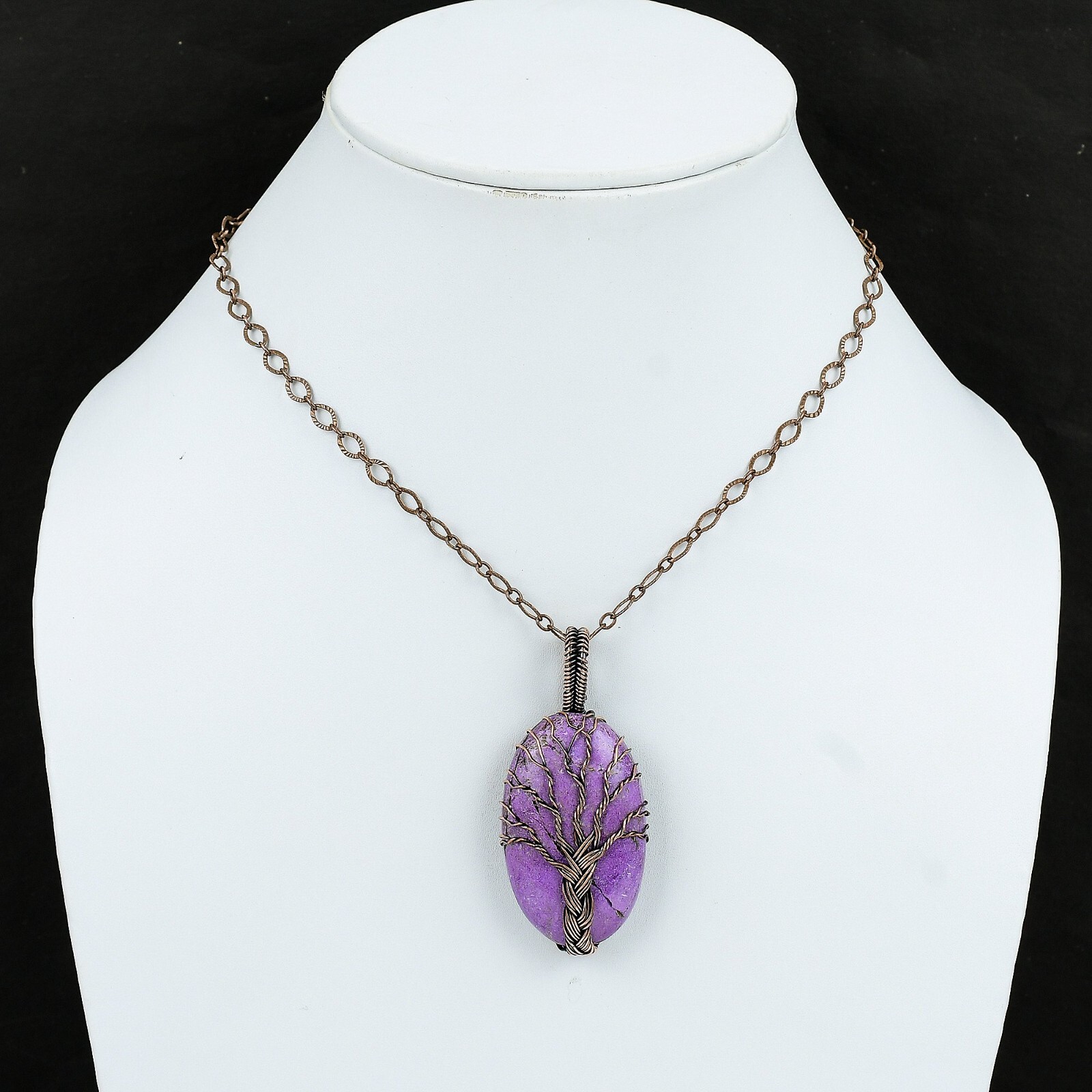 Valentines Sale Purpurite Gemstone Copper Boho Wire Wrapped Tree Of Life Pendant