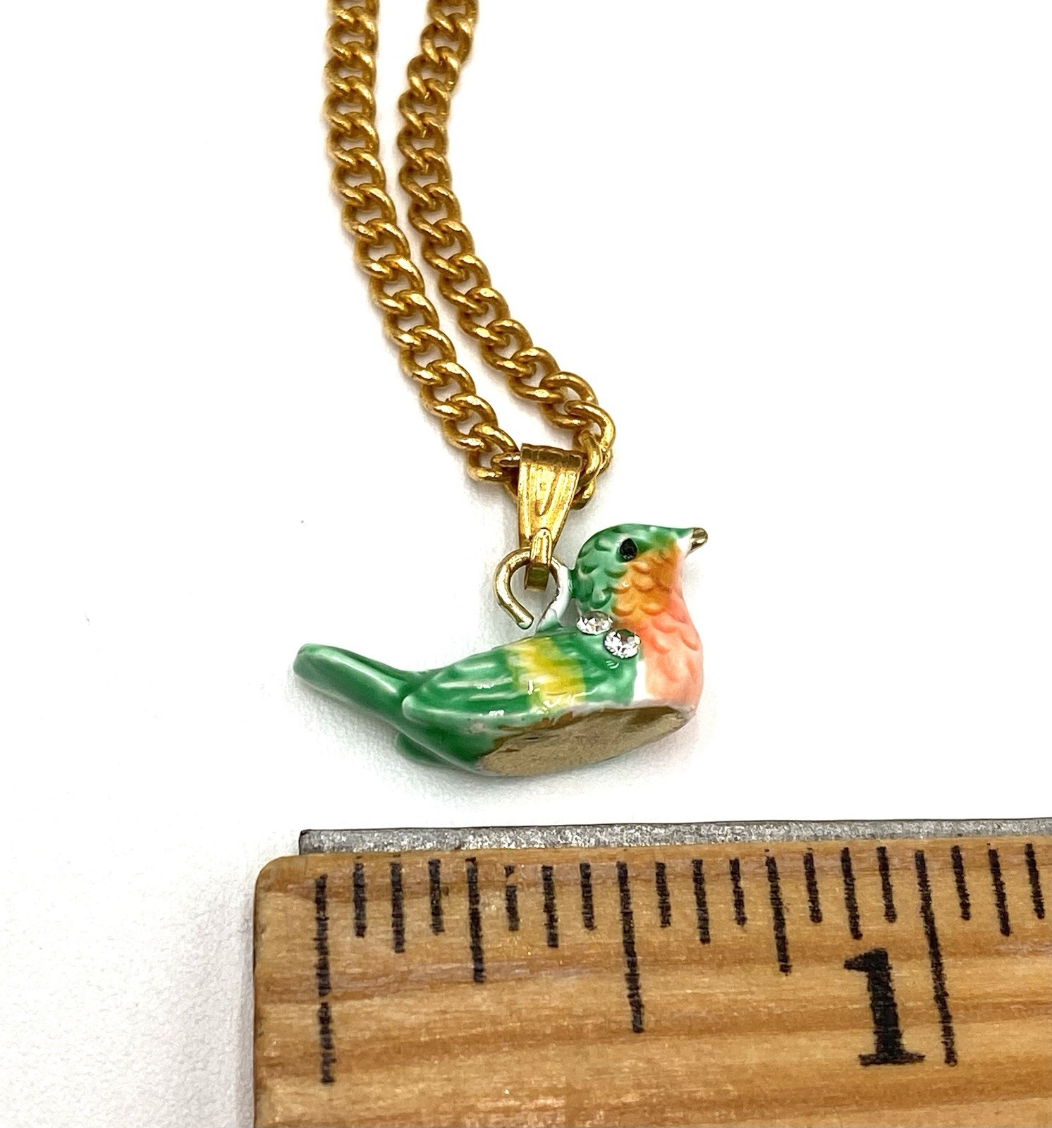 Enamel Ceramic Tiny Bird Green Pendant Necklace