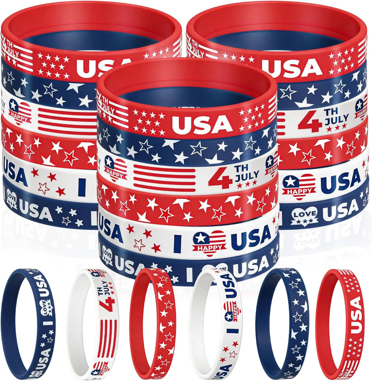American Flag Silicone Bracelet 18 Pcs 4Th of July Patriotic Wristbands Red Whit