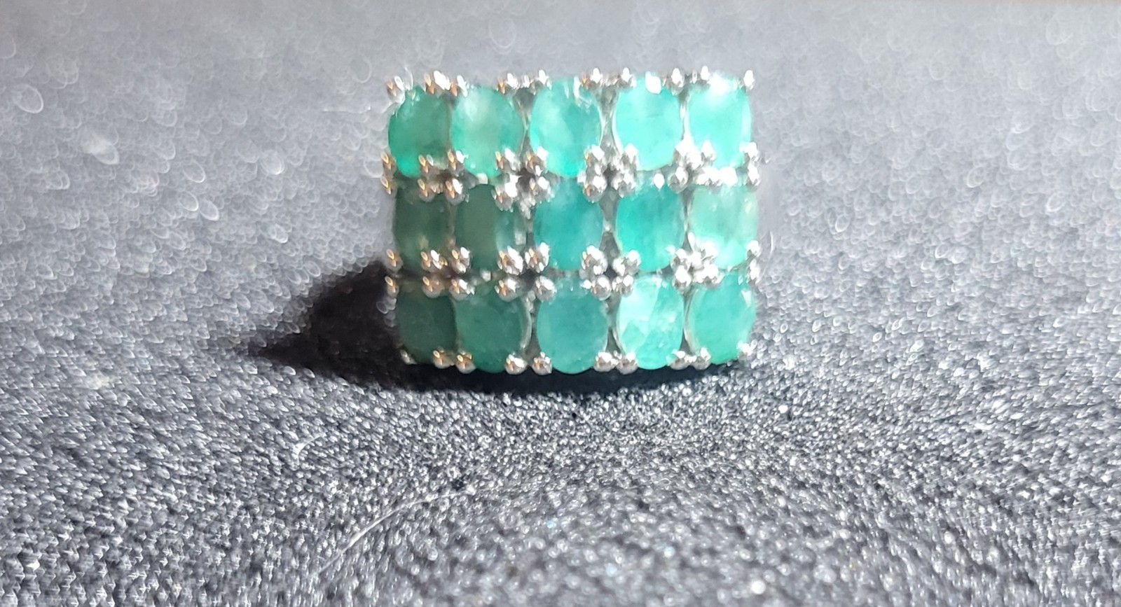 Mystical Zambian Green Emerald Rhodium over 925SS, Sz6, New