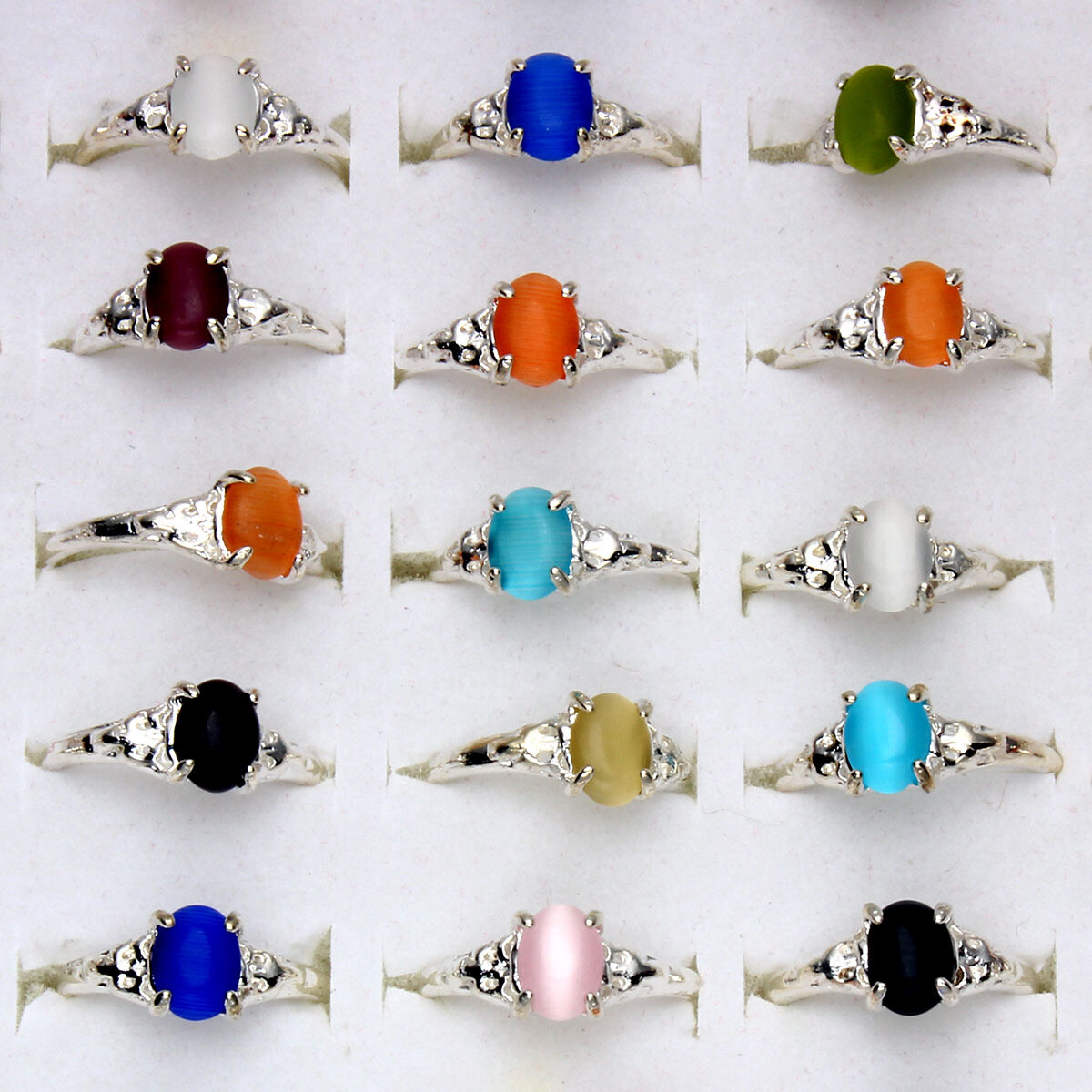 100pcs Wholesale Lots Mixed Style Cat’s-eye Stone Rings For Women Silver P Ring