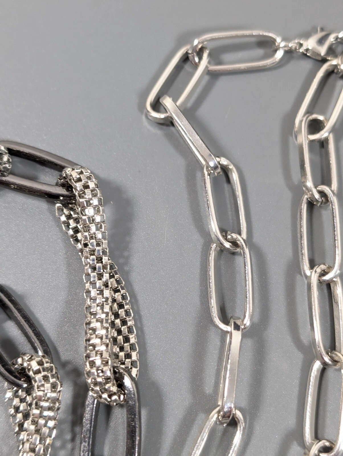 RJ Graziano Gray Silver Tone Oval Chain Link Long Statement Necklace 38 inch