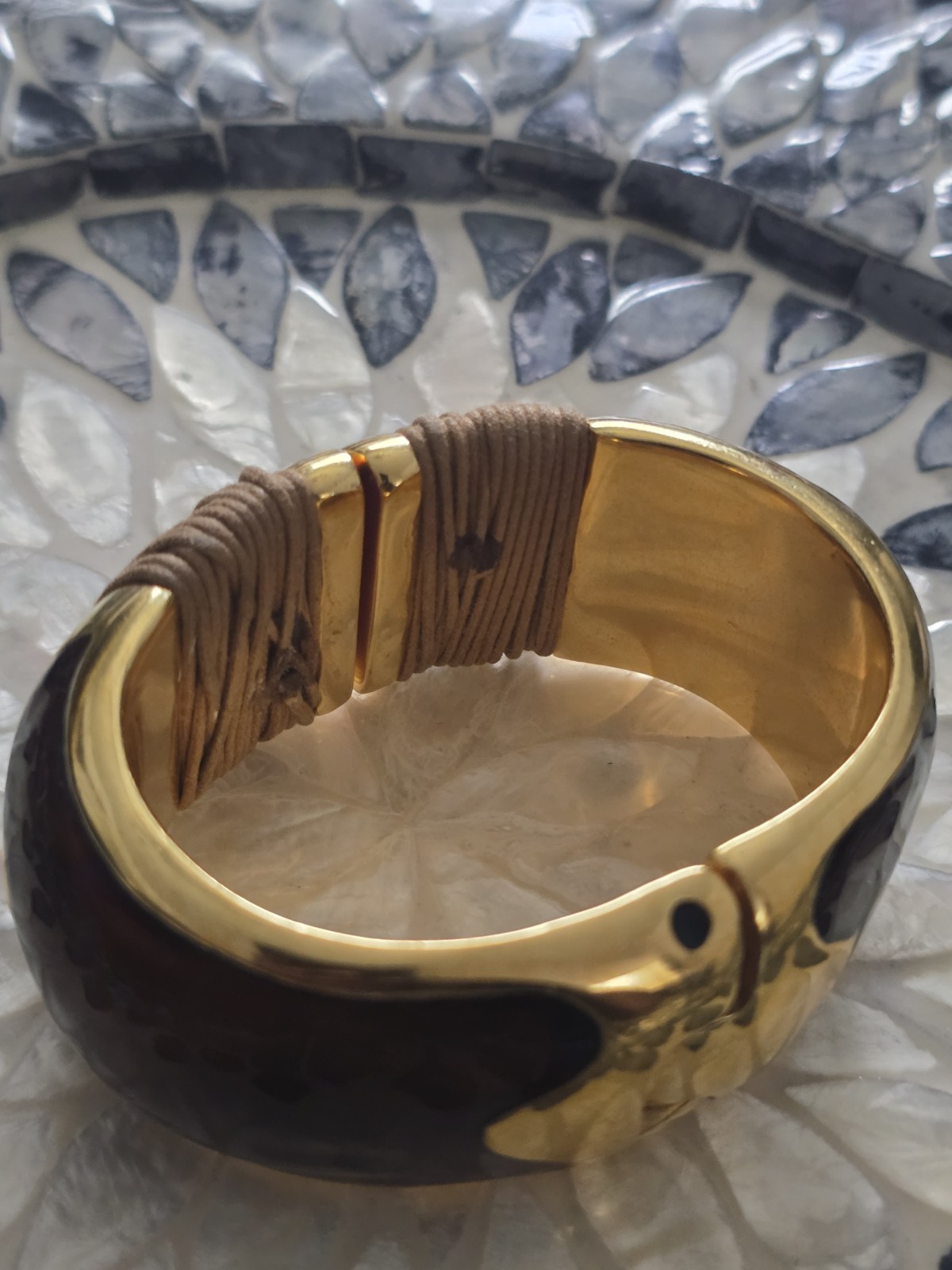 Arlette Luxury 18K Gold Plated Hinged Cuff Bracelet – Italian Leather MSRP$630