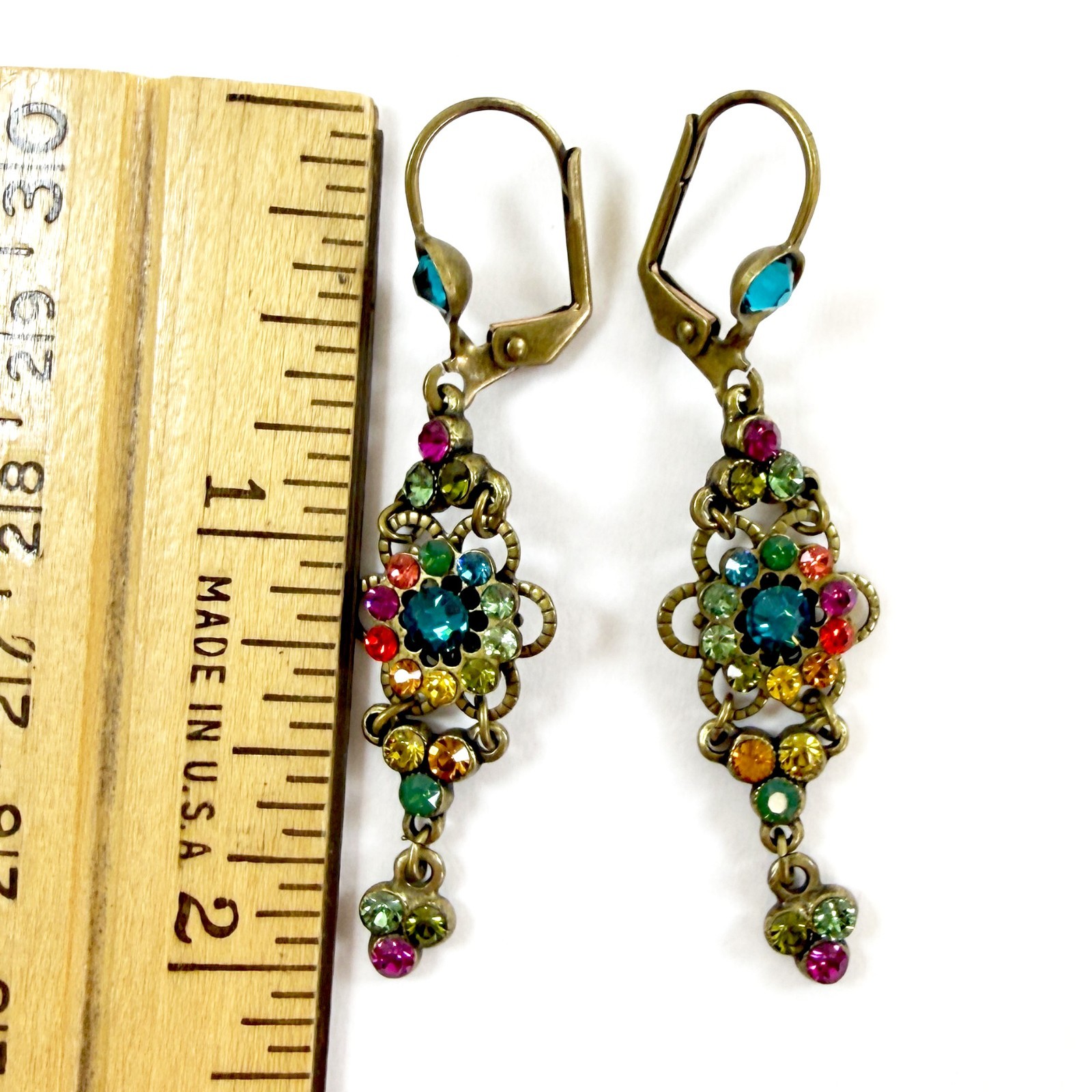 Michal Negrin Turquoise Multicolor Crystal Boho Long Dangle Earrings RARE