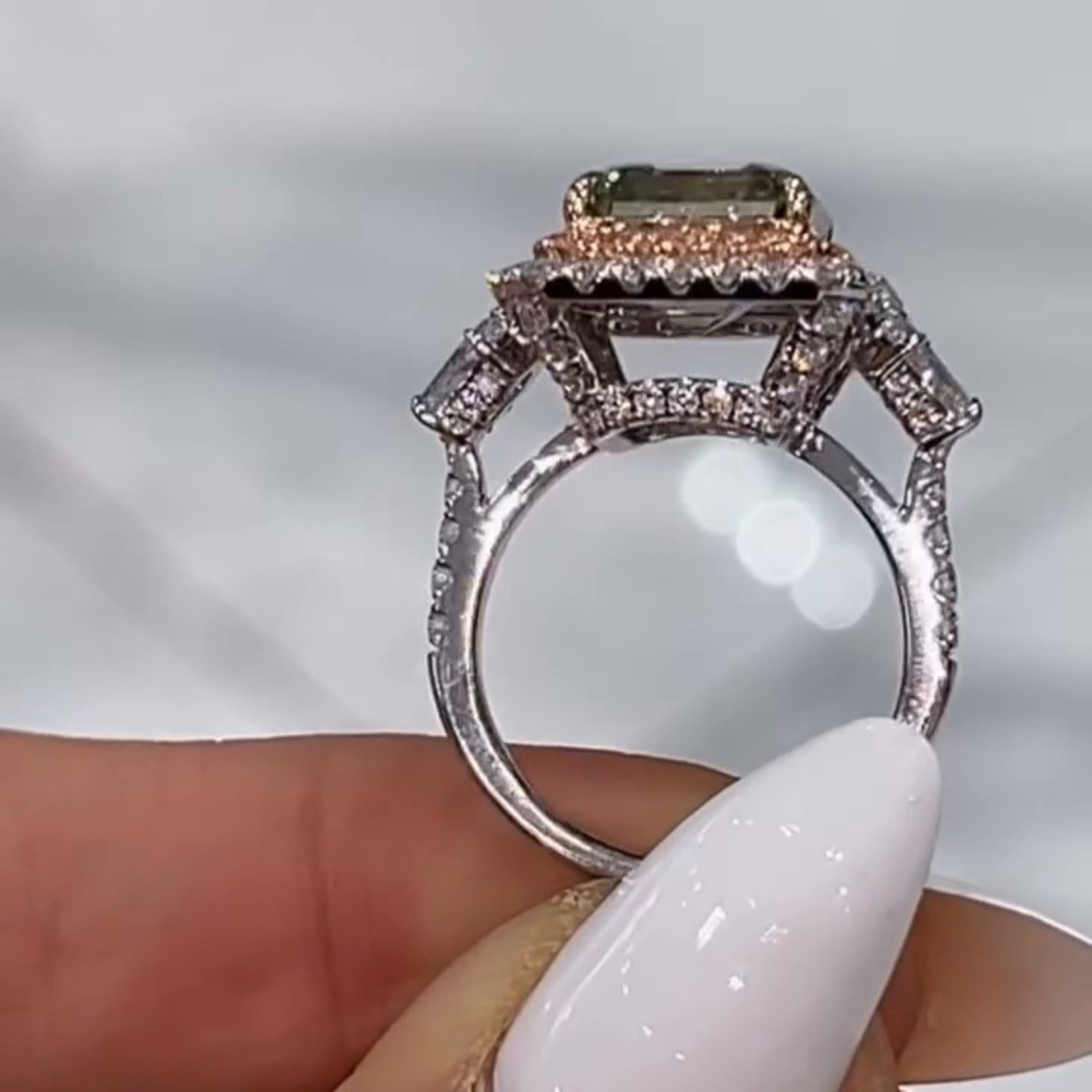 2CT Asscher Cut Cubic Zirconia Double Halo side Baguette Hidden Halo Wedding Her