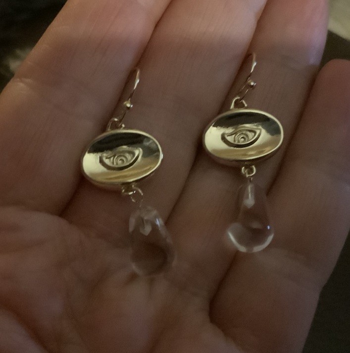 Free People Gold Evil Eye Lucite Teardrop Moonstone Artisan Boho Retro Surreal
