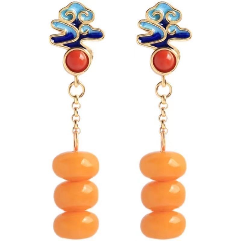 New Resin Cloud Earrings Enamel Tassel Drop Dangle Chinese