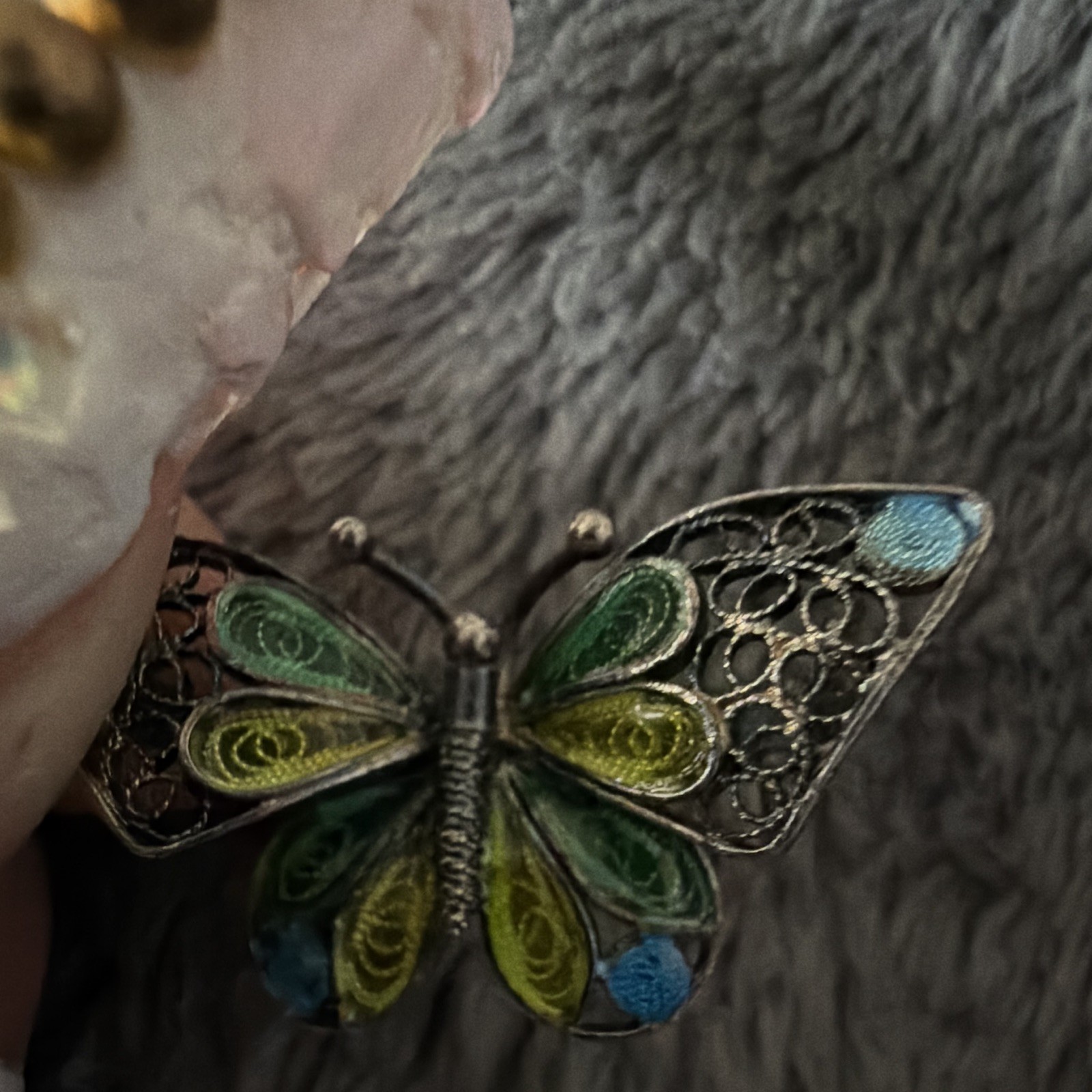 Vintage Italian 800 Silver Filigree Butterfly Brooch Pin Colorful Enamel vintage