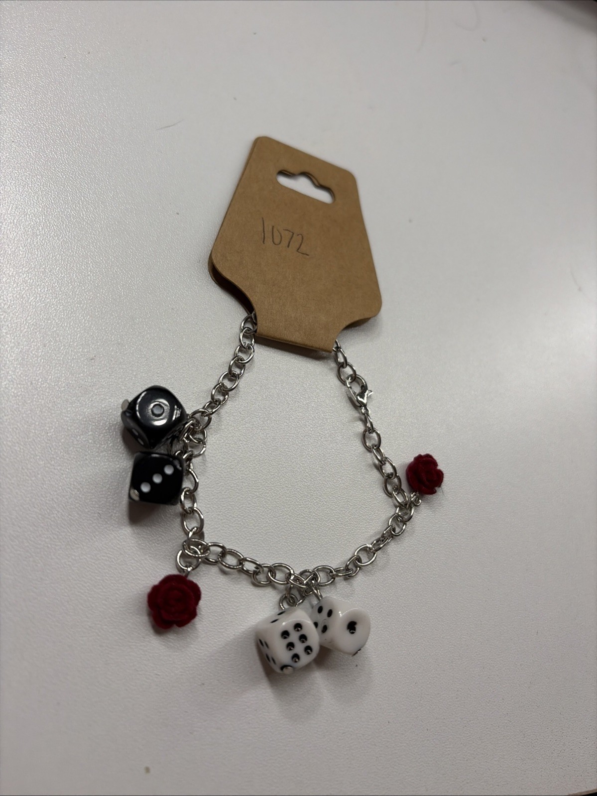 Charm Bracelets With Dice And Roses Silver Color Chain