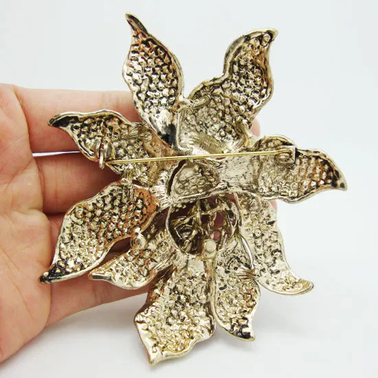 Vintage Style Purple Rhinestones Crystal Orchid Flower Brooch Pin Fashion