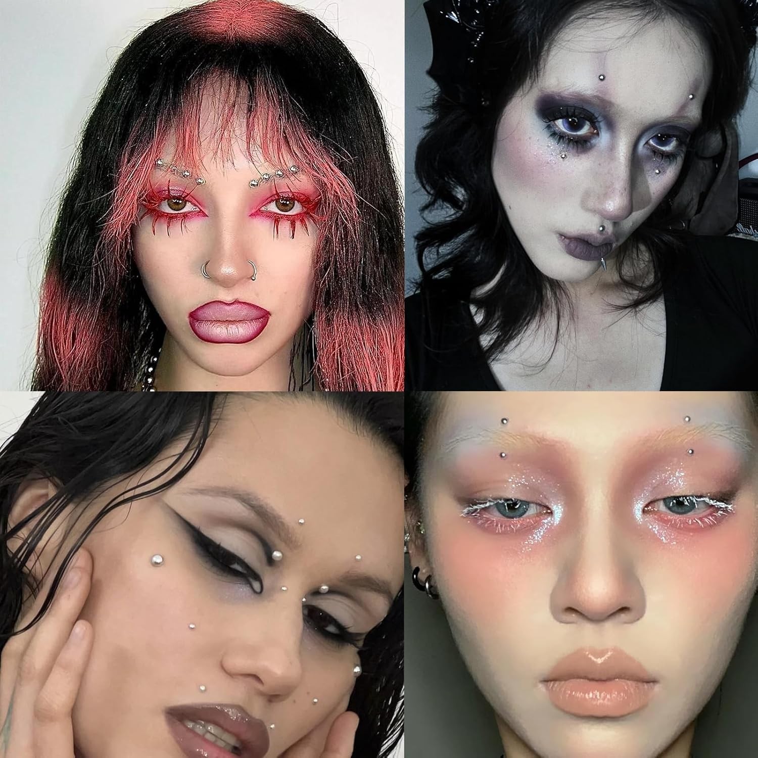 Face Gems Fake Piercings, Lip Ring Nose Eyebrow Sliver-2