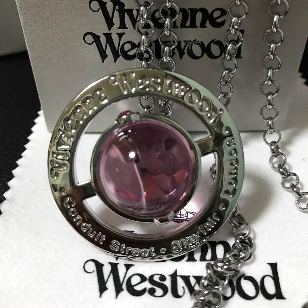 Vivienne Westwood Small Orb Necklace Silver Pink IN BOX Set Chain 80cm Top 4.5cm