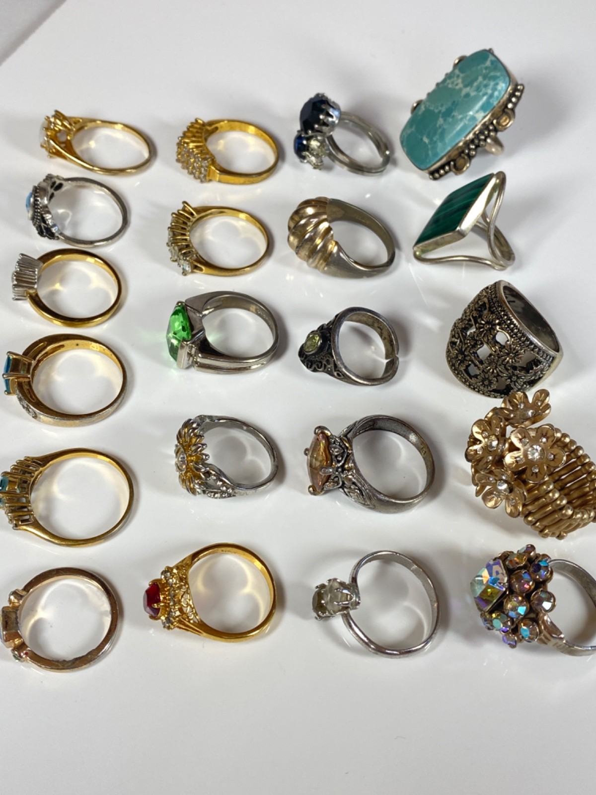 HUGE LOT OF 21 Rings Various Styles Sizes Mexico, 18K GE, PL, etc. NO STERLING