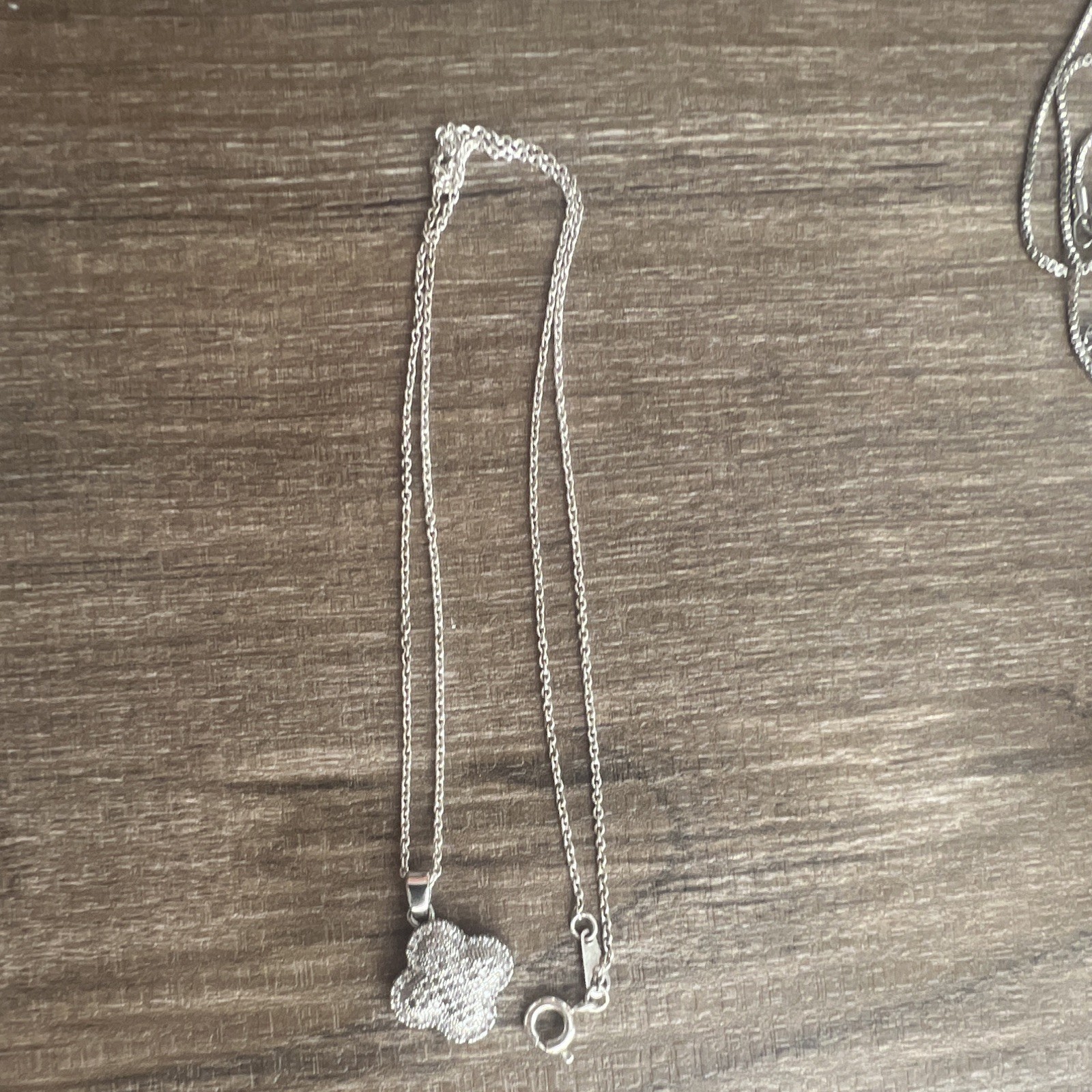 Silver Plated Clover Pavé Crystal Pendant Necklace Cable Chain Spring Ring