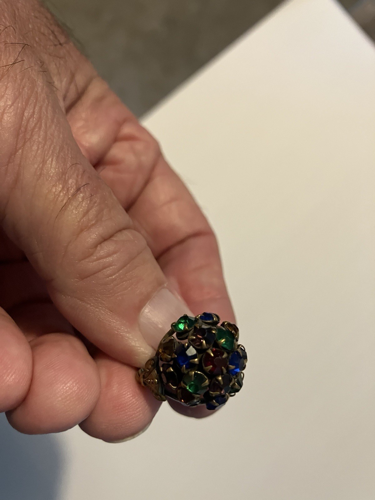Dome Shaped Red Green Blue Gold Colored Gold Tone Adj Ring Size 6