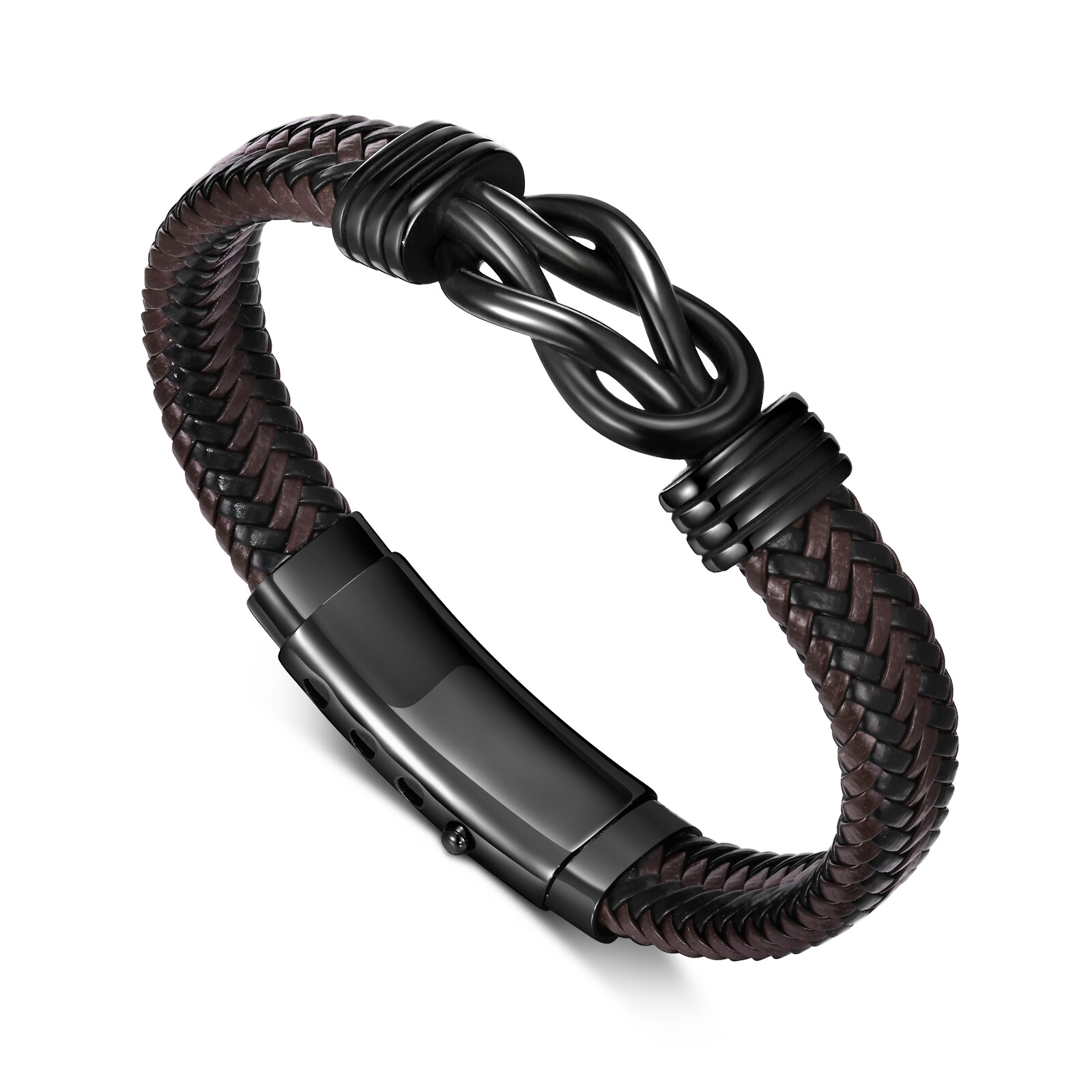 VNox Men Infinity Knot Leather Bracelet Stainless Steel Love Wristband Valentine