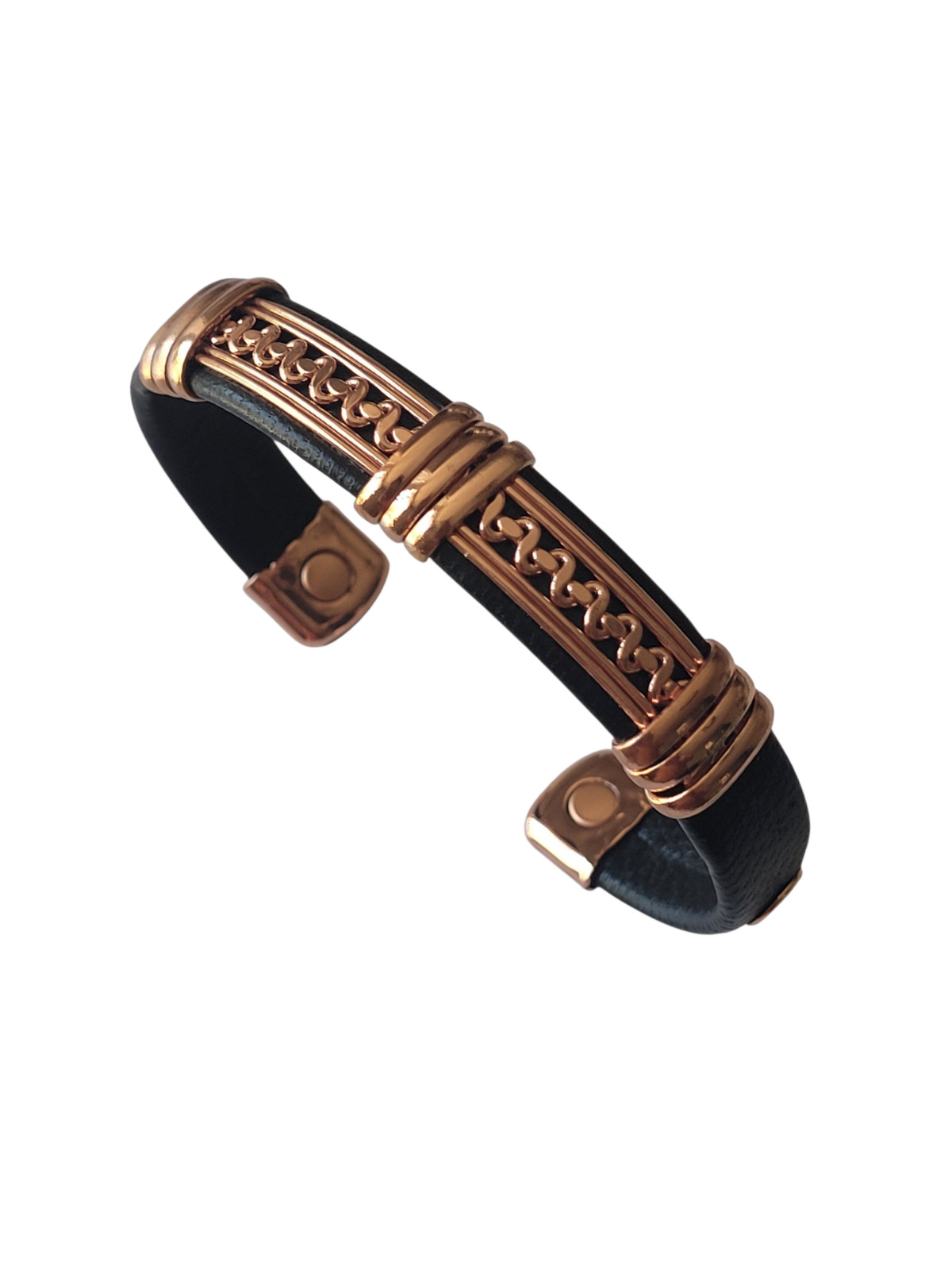 Solid Copper Leather Wrapped Magnetic Bracelet Energy Pain Jewelry Cuban Chain