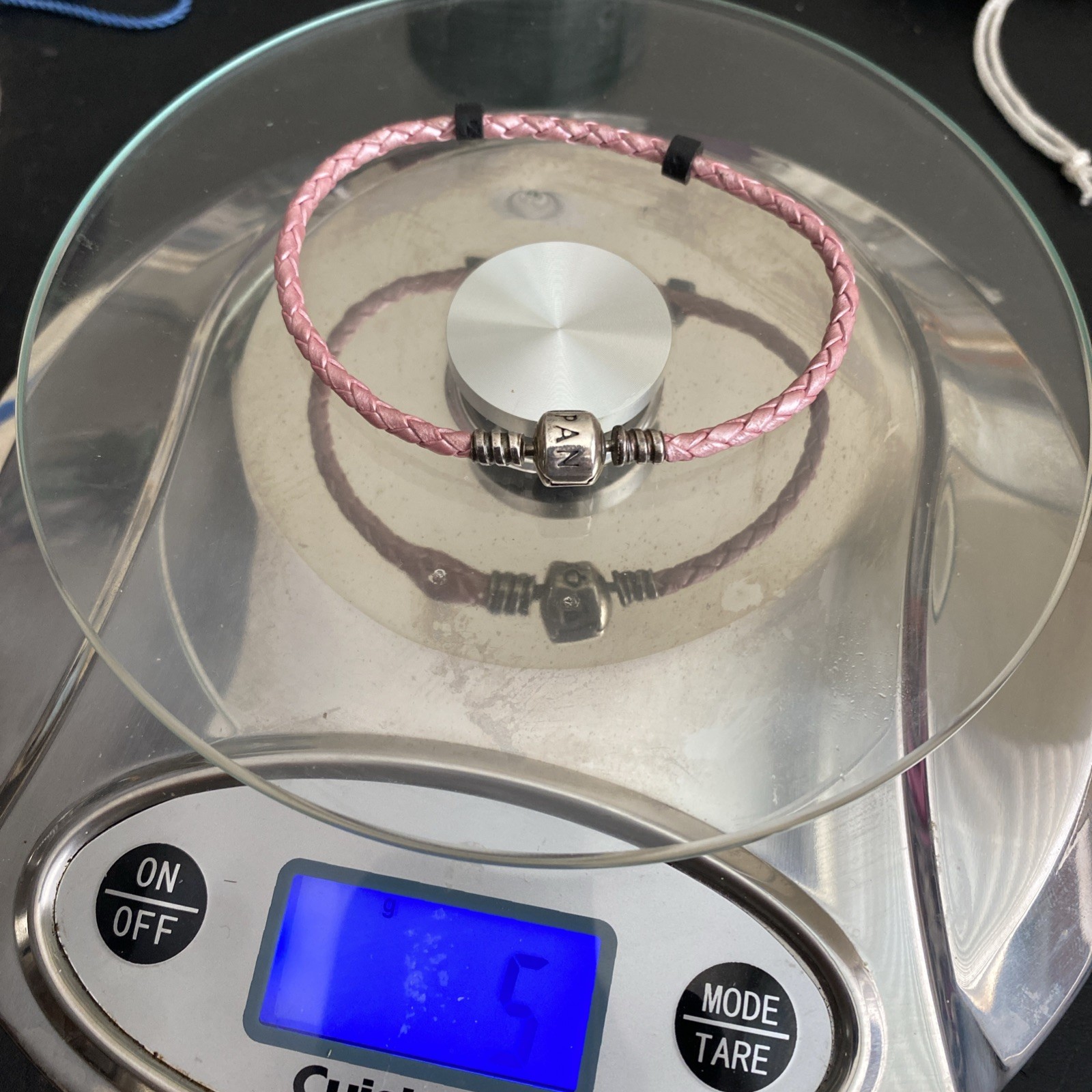 Pandora Braided Leather Pink Charm Bracelet Single Wrap – Authentic 8 inch