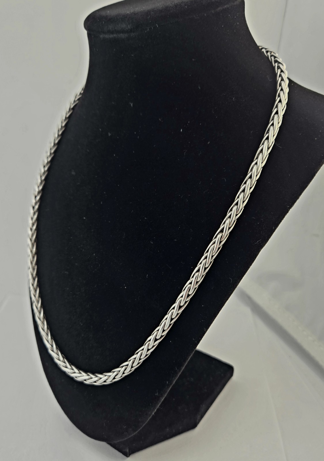 Vintage Sterling Silver Wheat Spiga Braided Chain Necklace 21″ 53g Heavy