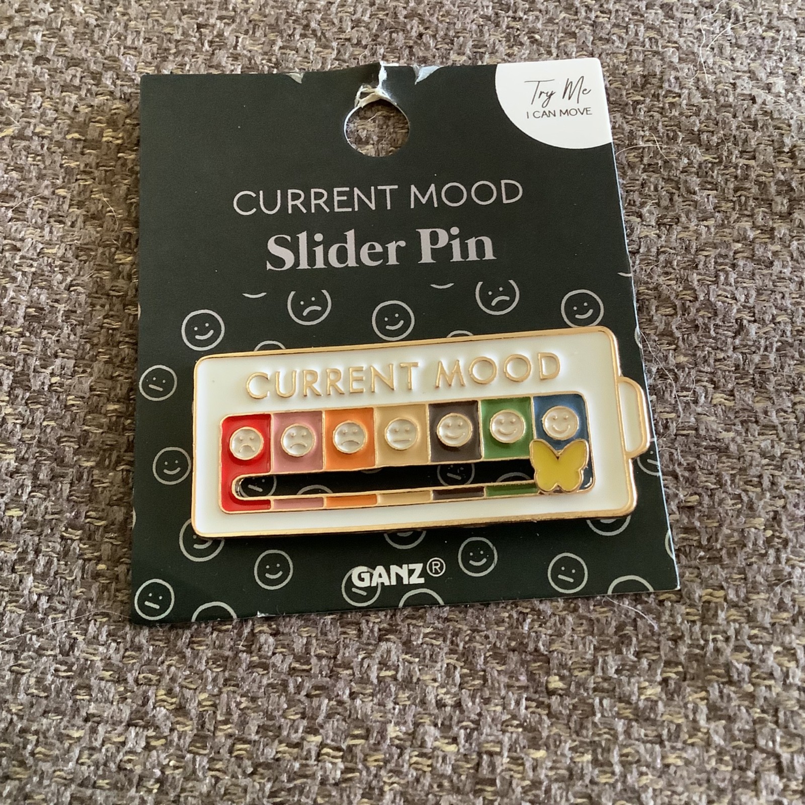 Ganz Current Mood Slider Pin Brooch 7-Mood Expression Badge Interactive 2”x7/8”