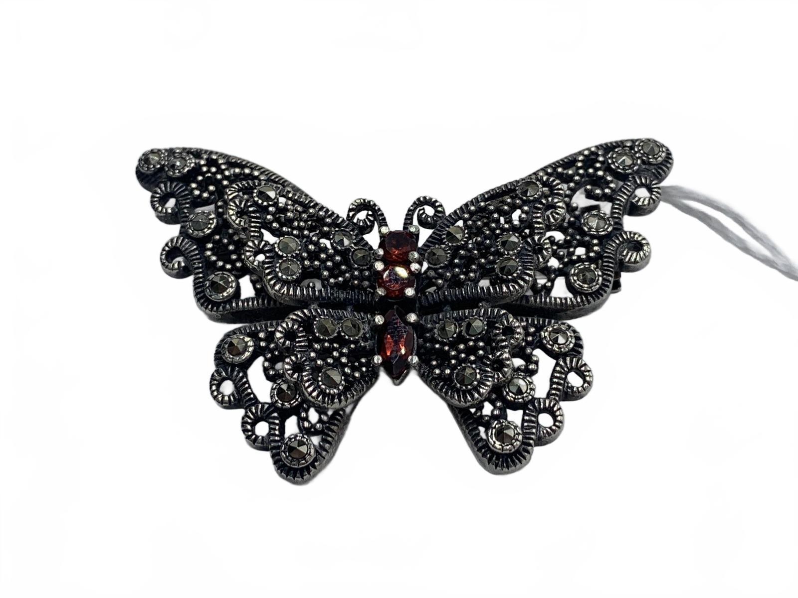 CFJ Collins Sterling Silver Garnet & Marcasite Butterfly Brooch/Enhancer