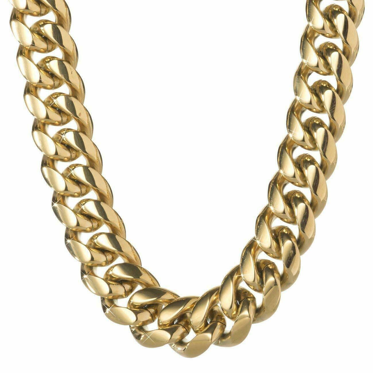24inch Solid 14K Gold Plated Hip Hop Men’s Heavy Miami Cuban Link Chain Bracelet
