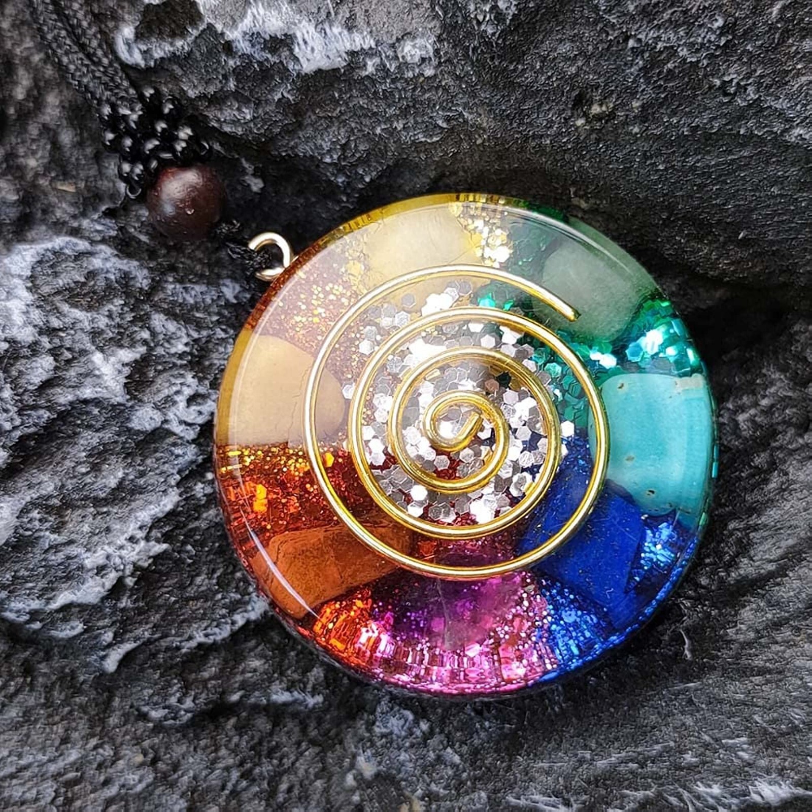 7 Chakra Stone Orgonite Pendant Natural Healing Gemstone Resin Charm Necklace