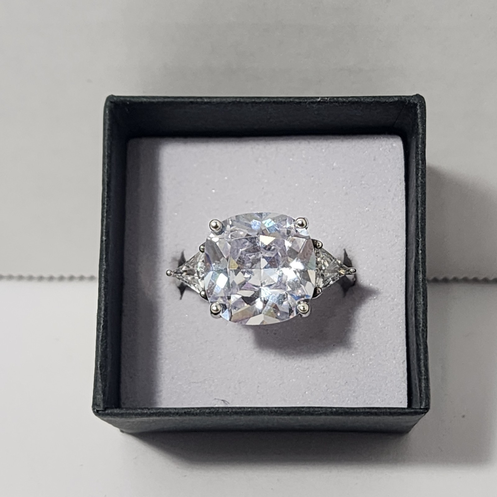 Sterling Silver 925 Cushion Cut CZ Engagement/Promise Rhinestone Ring Size9/19mm