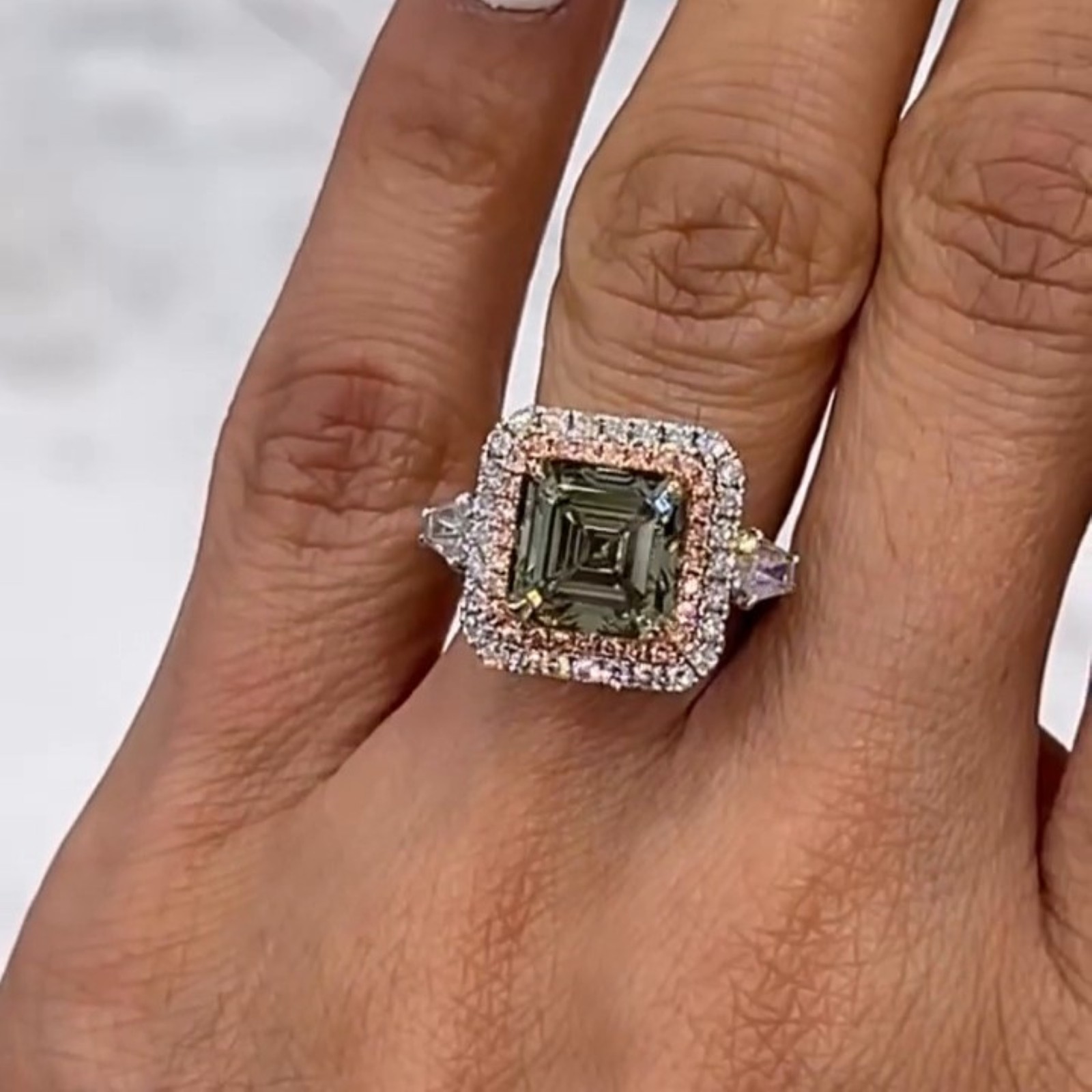 2CT Asscher Cut Cubic Zirconia Double Halo side Baguette Hidden Halo Wedding Her