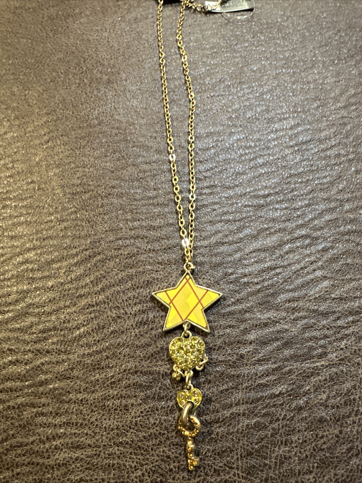 Pilgrim Swarovski Crystal Yellow Copper Necklace – Stars Hearts And Key