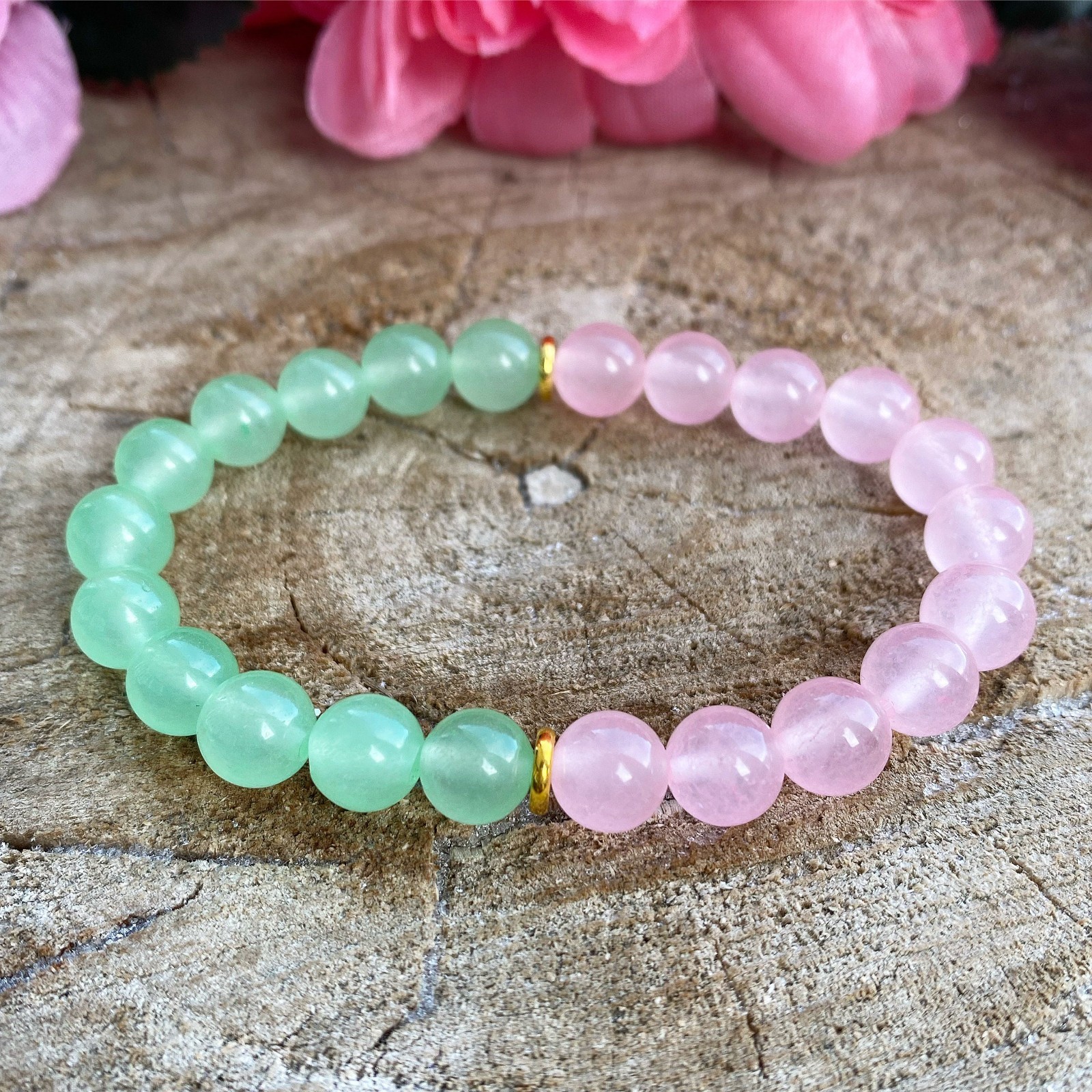 Rose Quartz Jade Bead Bracelet Natural Crystal Love Luck Jewelry Gift for Women