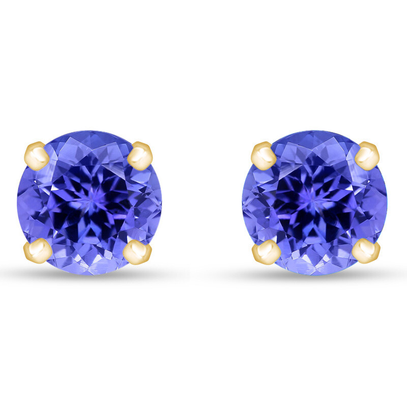 1.00 Ct 5mm Round Cut Tanzanite Stud Earrings In Solid 925 Sterling Sliver