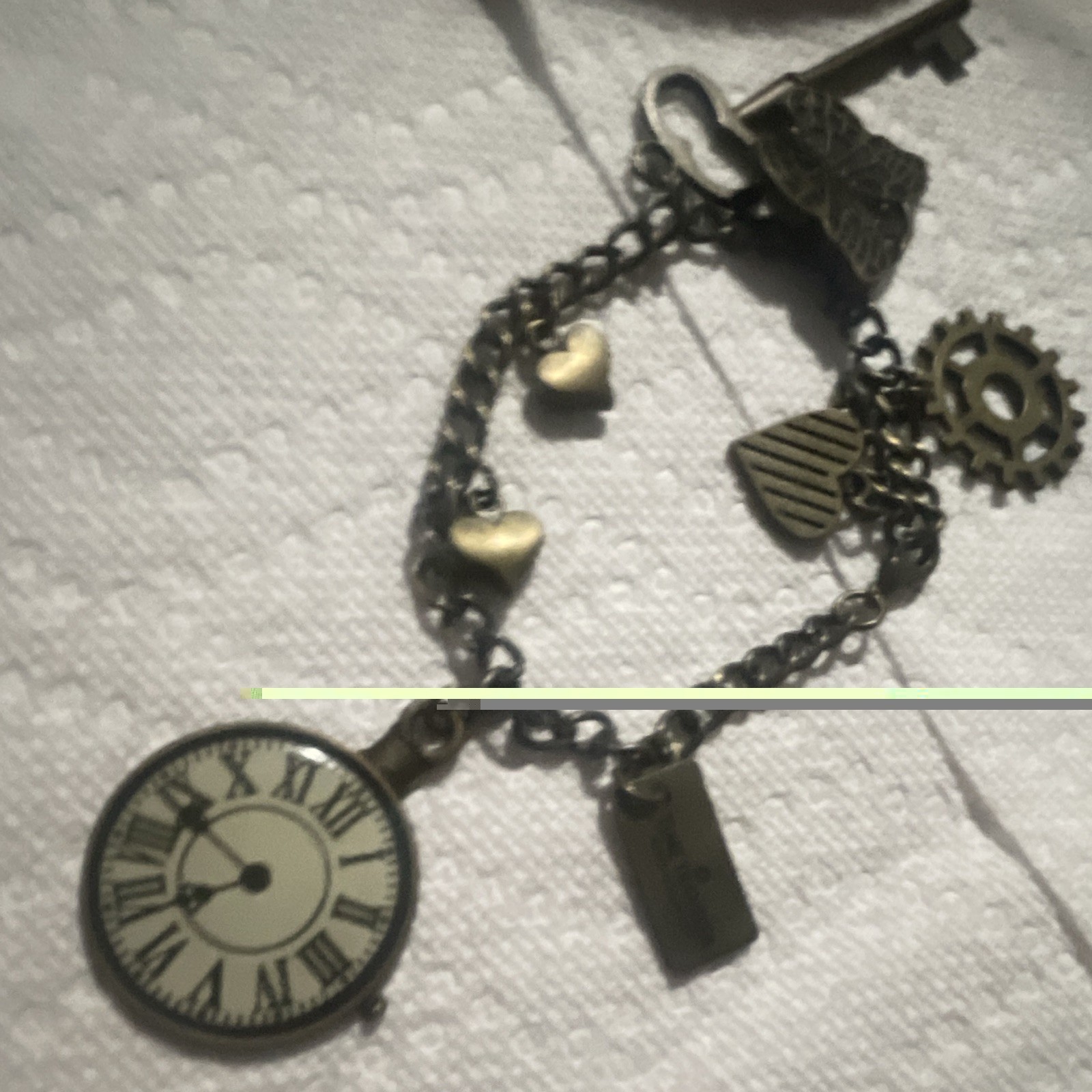 Time Turner Bronze Tone Steampunk Charm Chain Bracelet Clock Key Heart Lobster