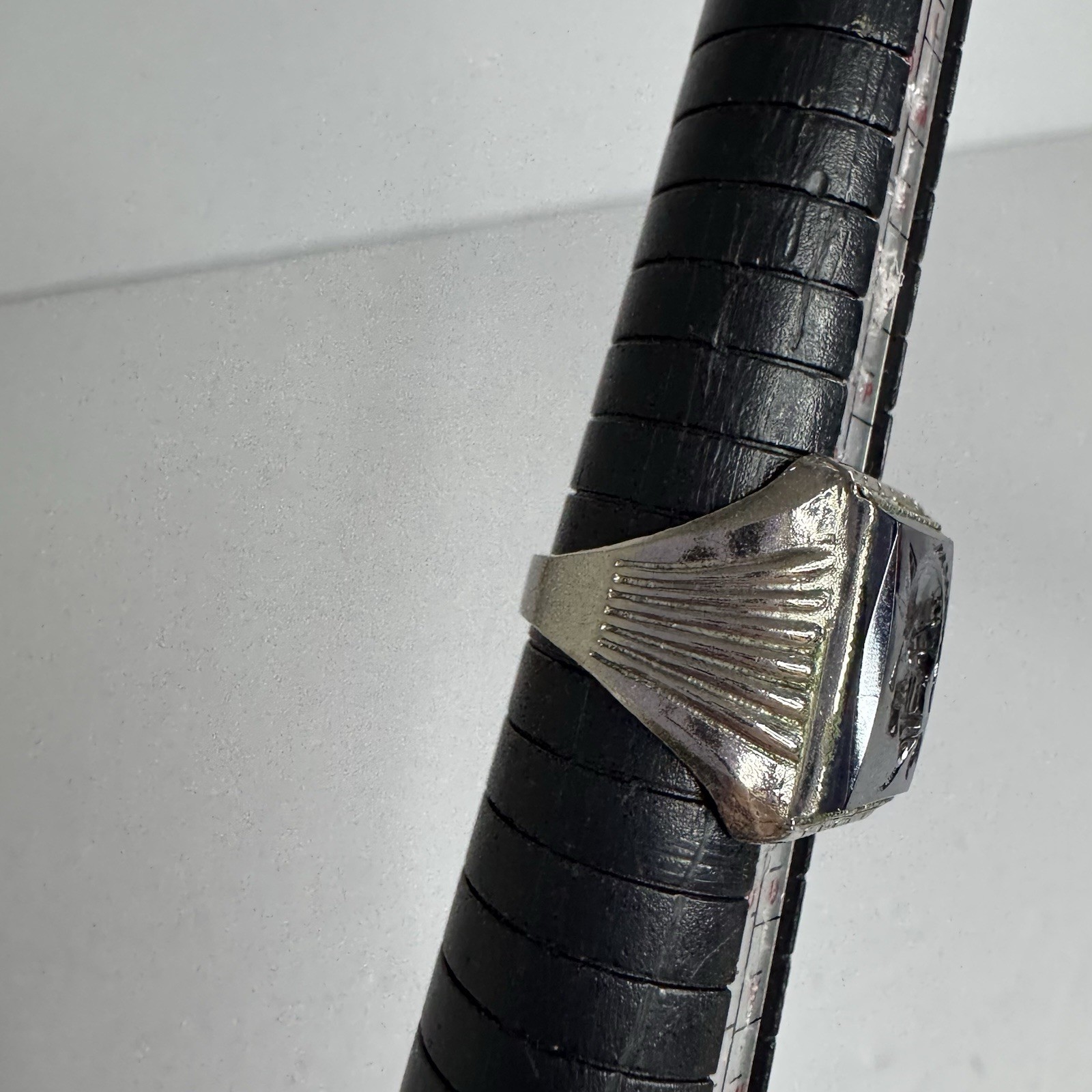 Vintage Art Deco Intaglio Hematite Ring Roman Soldier Size 9 Mens 70s