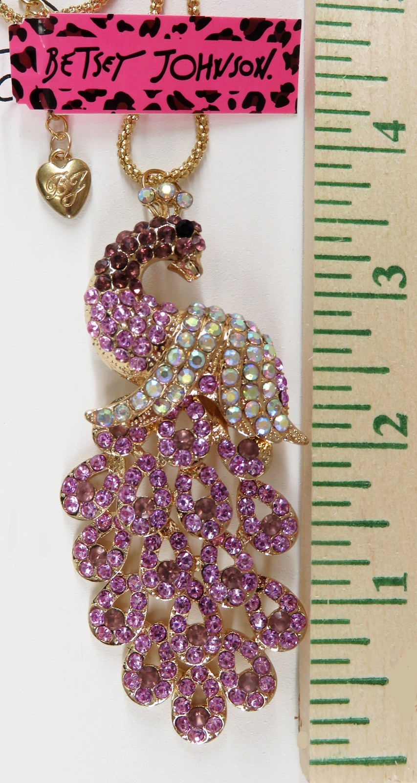 NWT-Betsey Johnson Multi-Color Purple Crystal Peacock Pendant Goldtone Necklace