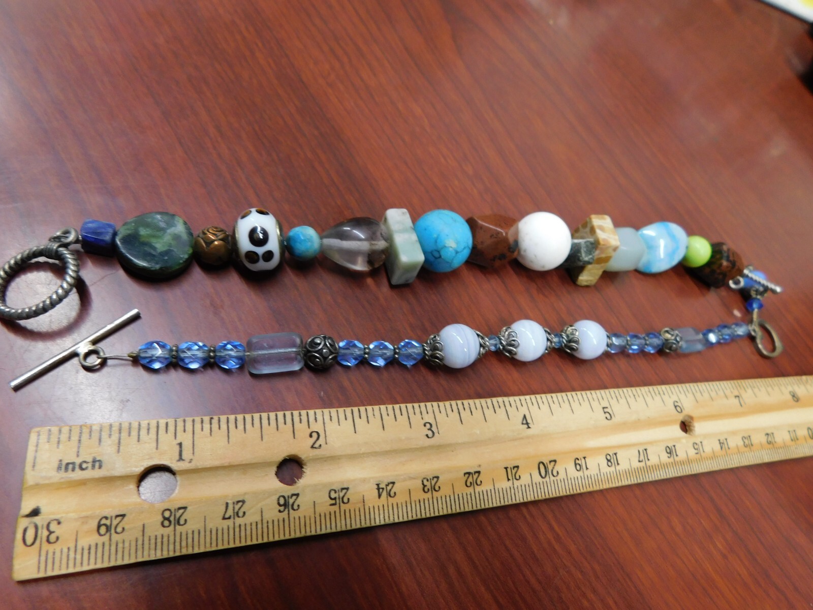 F3 Two Chunky Bracelets Statement Womens Bold Big Boho Fashion Jewelry Blue Whit
