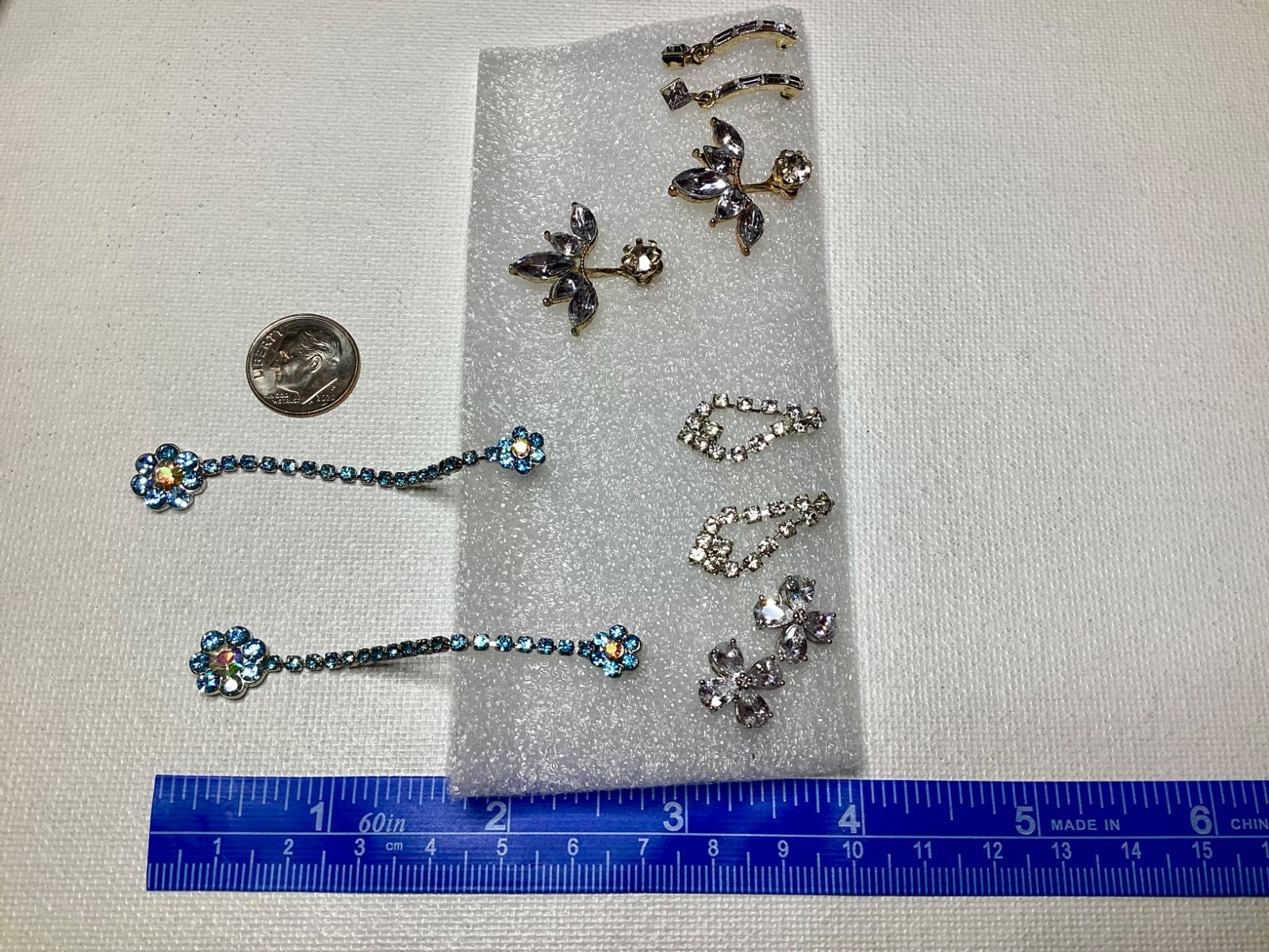Rhinestone/Crystal Pierced Earrings Jewelry Collection 8 Pair Lot