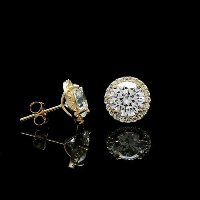 Round Cut Simulated Diamond 14k Silver Gold Finish Halo Women Stud Earrings